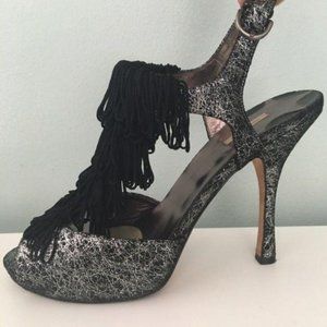 Max Studios Fringe Metallic Platform Heels Gatsby